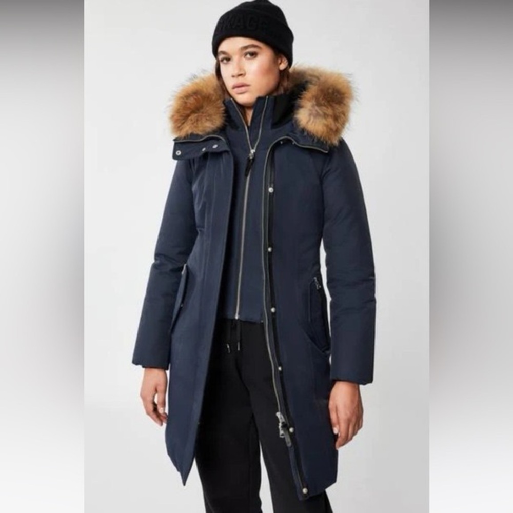 Mackage Dark Blue Puffer Coat with Faux Fur Hood - Picture 2 of 3